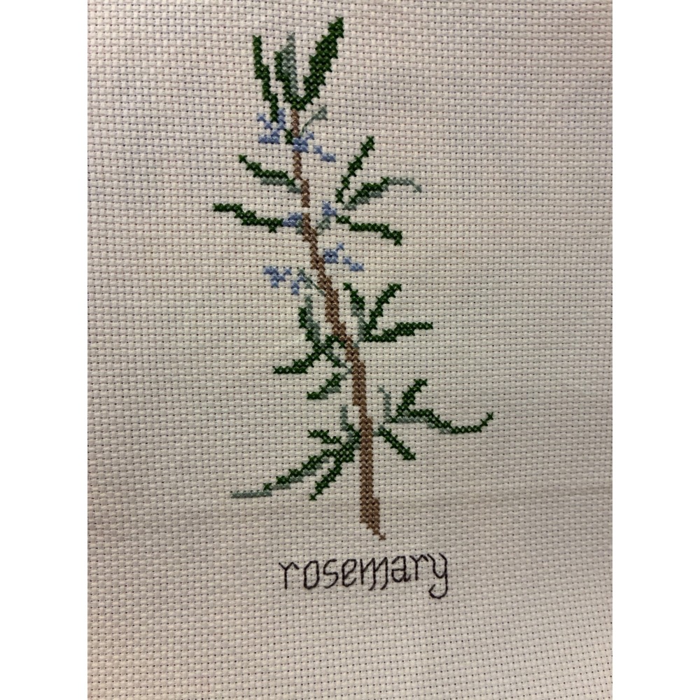 Handmade Rosemary Cross Stitch Botanical Herb Finished Needlework Aida Cloth